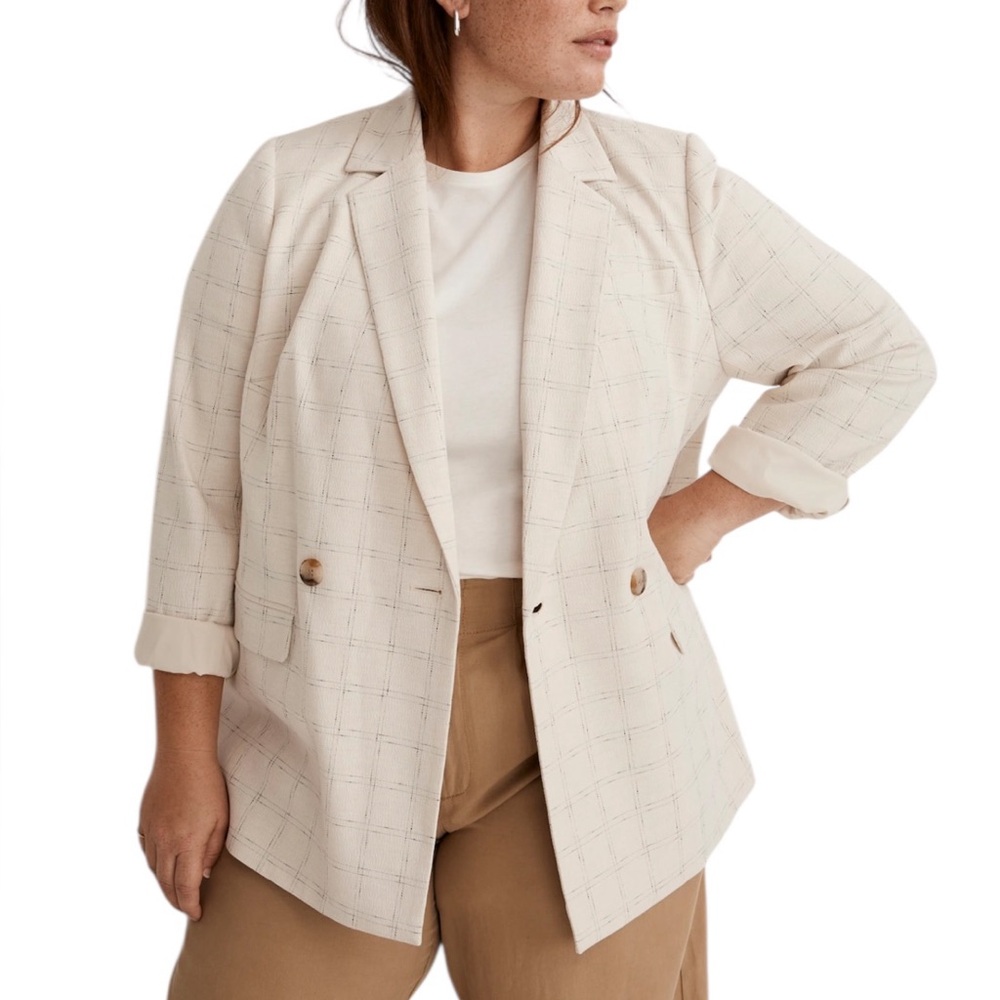 MADEWELL The Plus Caldwell Double-Breasted Blazer in Ghent Plaid NWT Size 1X